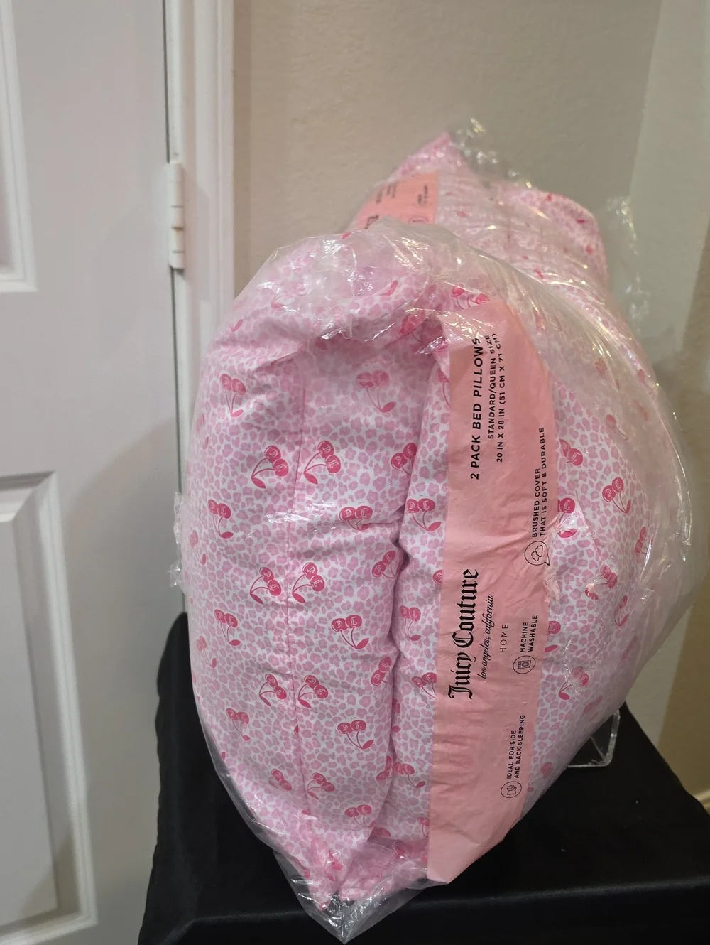 Juicy Couture Pink Home Cherries Leopord Print 2-Pack Jumbo Bed Pillows